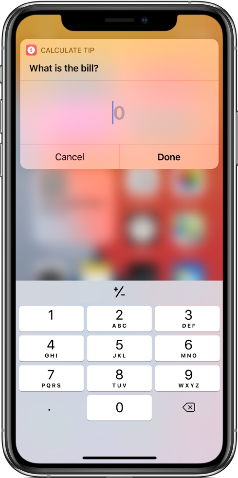 Number pad in the Shortcuts widget.