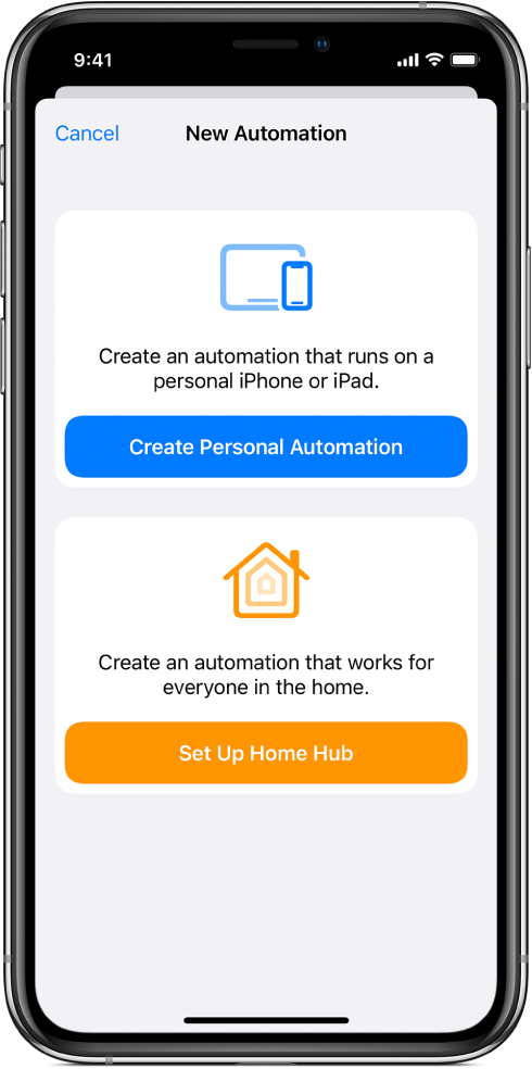 The Automation section of the Shortcuts app.