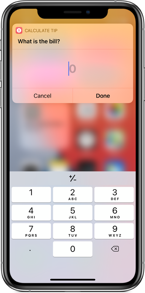 Number pad in the Shortcuts widget.