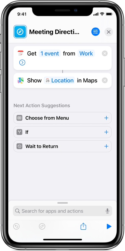 Example shortcut showing actions that rely on content detection.