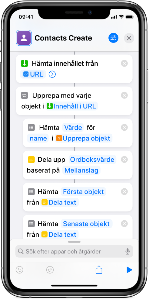 En genväg som visar Dela text-åtgärderna.