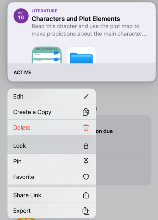A sample of an assignment with Lock selected in the shortcut menu.