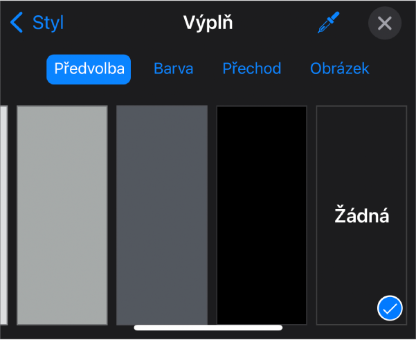 Ovládací prvky Výplň s vybranou volbou Bez výplně