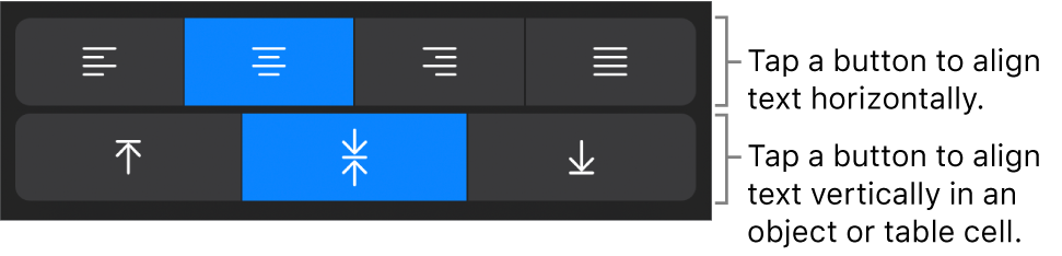 Horizontal and vertical alignment buttons for text.