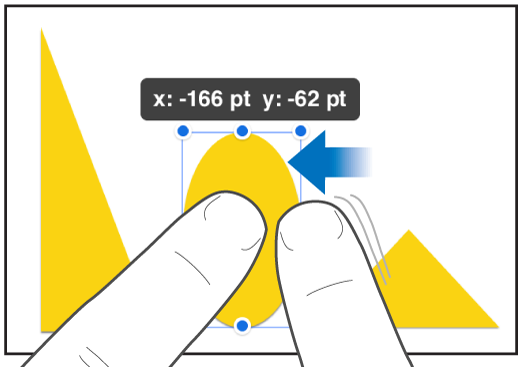 One finger holding an object while another finger swipes towards the object.