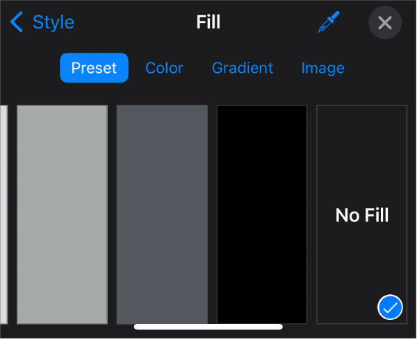 The Fill controls with No Fill selected.