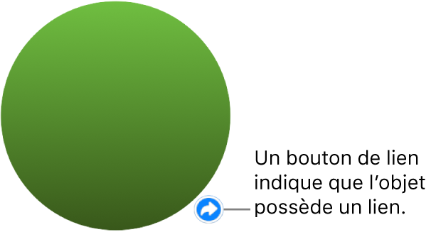 Cercle vert avec un bouton de lien indiquant que l’objet est lié.