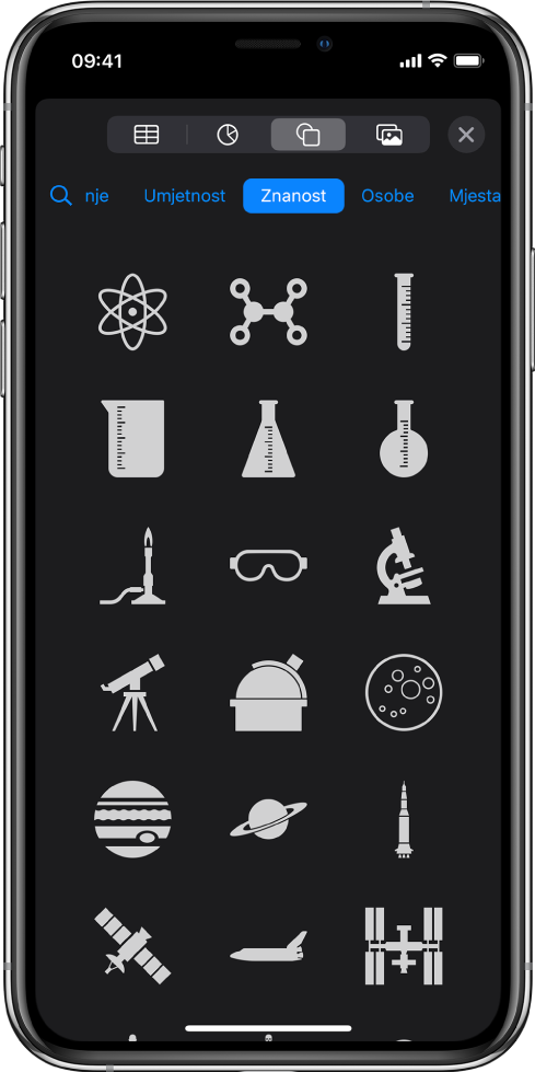 Izbornik Umetni s tipkama preko vrha za dodavanje tablica, grafikona, oblika i medija.