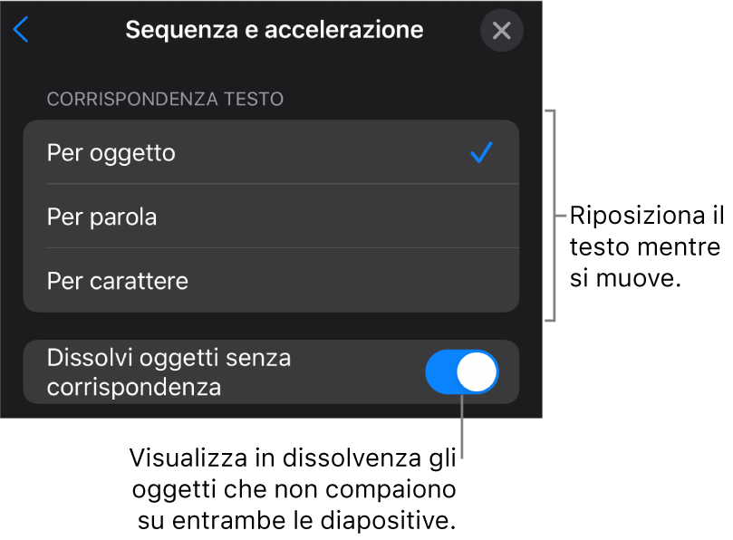 Opzioni di sequenza e accelerazione di “Spostamento magico” nel pannello Accelerazione.