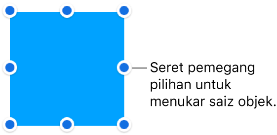 Objek dengan titik biru pada jidarnya untuk menukar saiz objek.