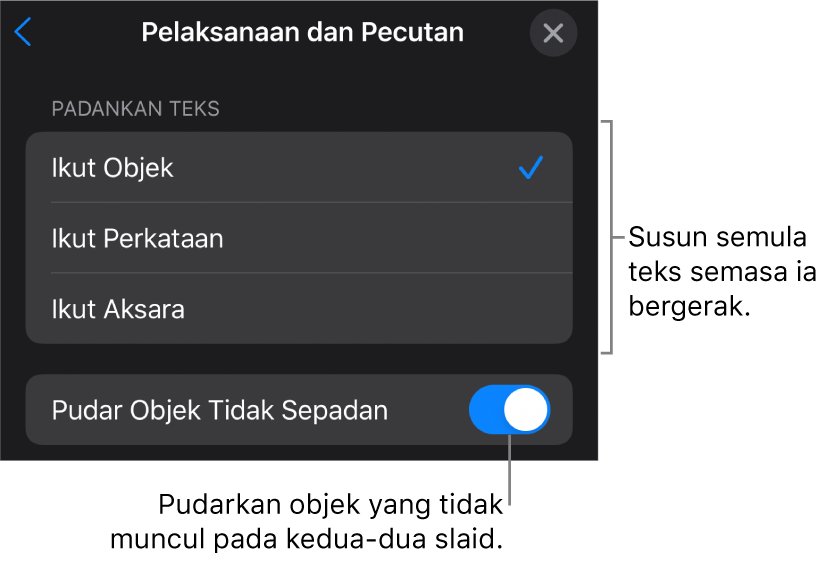 Pilihan penghantaran dan pemecutan Magic Move dalam anak tetingkap Pemecutan.