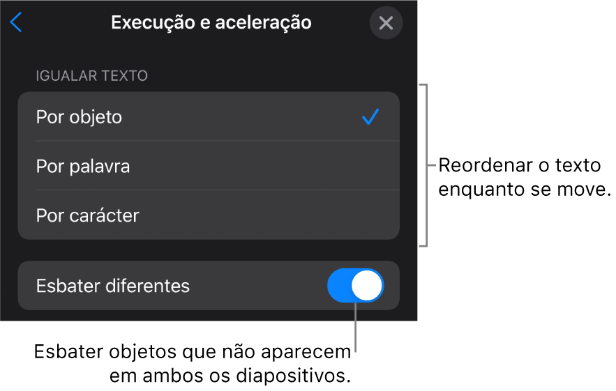 Opões de execução e aceleração do “Movimento mágico” no painel Aceleração.