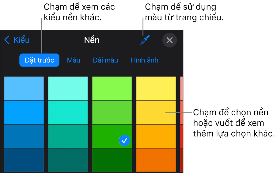 Các tùy chọn nền trong tab Kiểu.