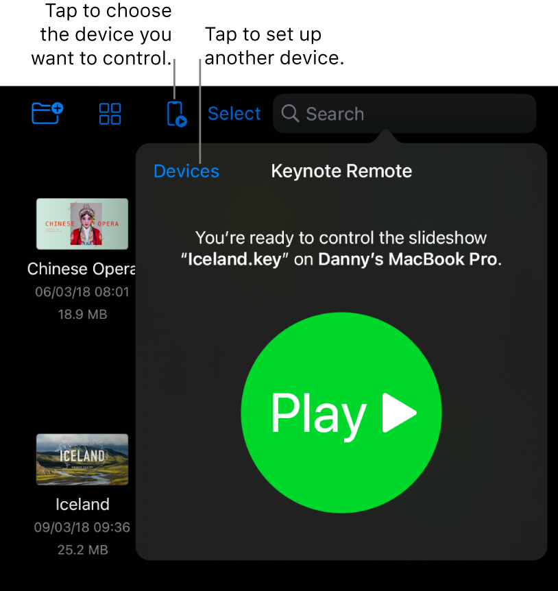 The Manage Devices popover, showing the Add a Device link.