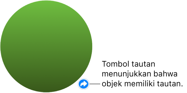 Lingkaran hijau dengan tombol tautan yang menunjukkan bahwa objek memiliki tautan.