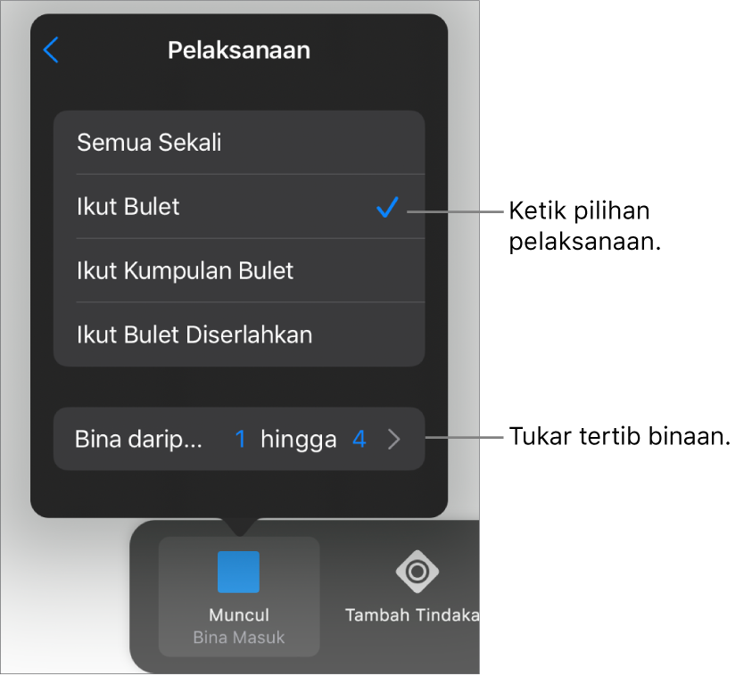 Pilihan Pelaksanaan dalam anak tetingkap Binaan Dalam.