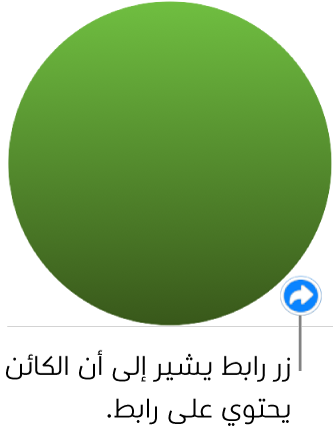 دائرة خضراء بها زر رابط يشير إلى أن الكائن عليه رابط.