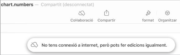 Una alerta a la pantalla amb el missatge “No tens connexió a internet, però pots fer edicions igualment”.
