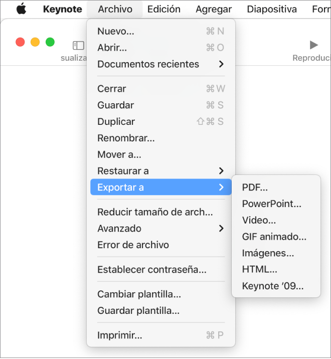 Exportar a PowerPoint o a formato de archivo en Keynote en Mac - Soporte de Apple