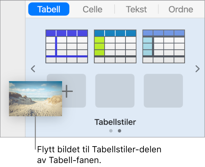 Et bilde flyttes til tabellstilene for å opprette en ny stil.