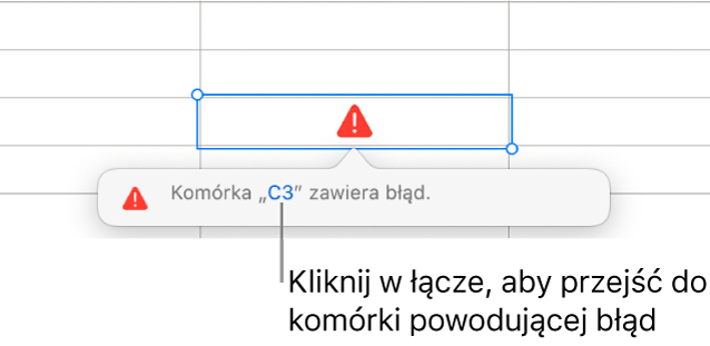 Łącze do komórki z błędem.