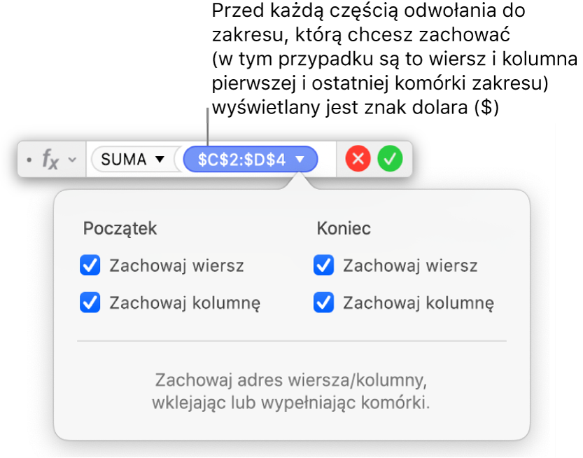 Formuła z zachowanymi odwołaniami do wiersza i kolumny.