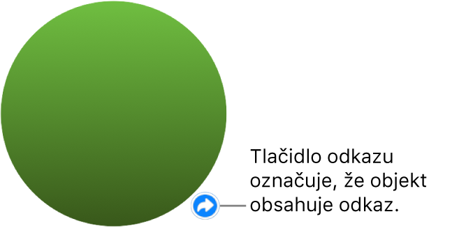 Zelený kruh s tlačidlom odkazu, ktoré indikuje, že objekt obsahuje odkaz.
