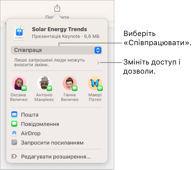 Діалогове вікно налаштувань співпраці.