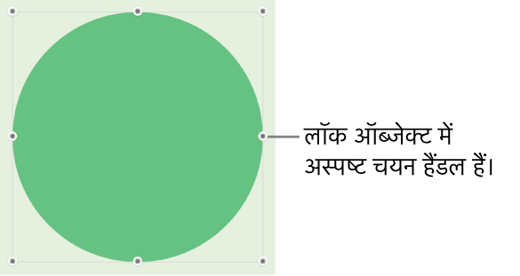 अस्पष्ट चयन हैंडल वाला लॉक किया गया ऑब्जेक्ट।