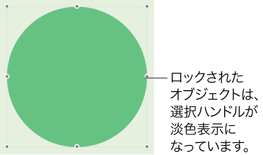 ロックされたオブジェクト。選択ハンドルが淡色表示になった状態。