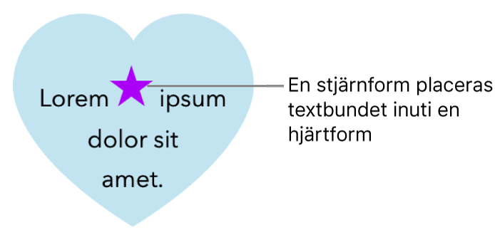 En stjärnform är textbunden inuti en hjärtform.