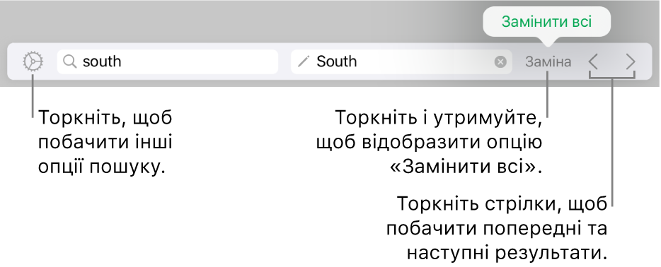 Елементи керування пошуком і заміною тексту.