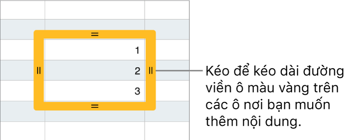 Ô đã chọn có đường viền màu vàng lớn mà bạn có thể kéo để tự động điền ô.