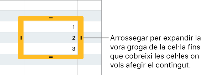 Una cel·la seleccionada, amb una vora groga ampla que pots arrossegar per autocompletar cel·les.