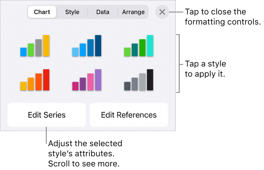 The Charts tab of the Format button.