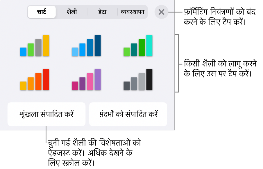 “फ़ॉर्मैट” बटन का चार्ट टैब।