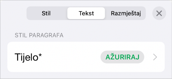 Stil paragrafa s asteriskom do njega i tipka Ažuriranja s desne strane.