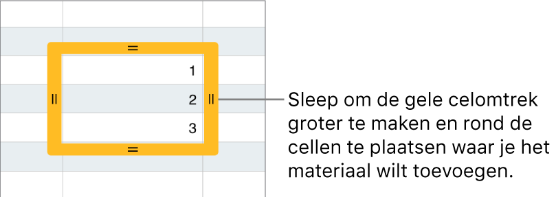 Een geselecteerde cel met een grote gele rand die je kunt slepen om cellen automatisch te vullen.