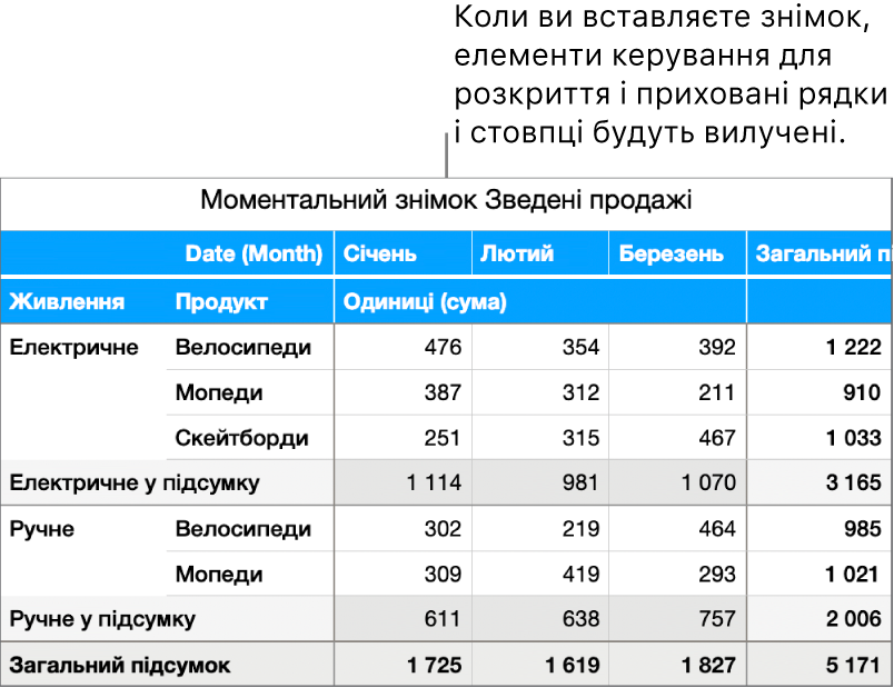 Миттєвий німок зведеної таблиці.