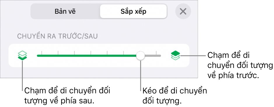 Nút Chuyển ra sau, nút Chuyển ra trước và thanh trượt tạo lớp.