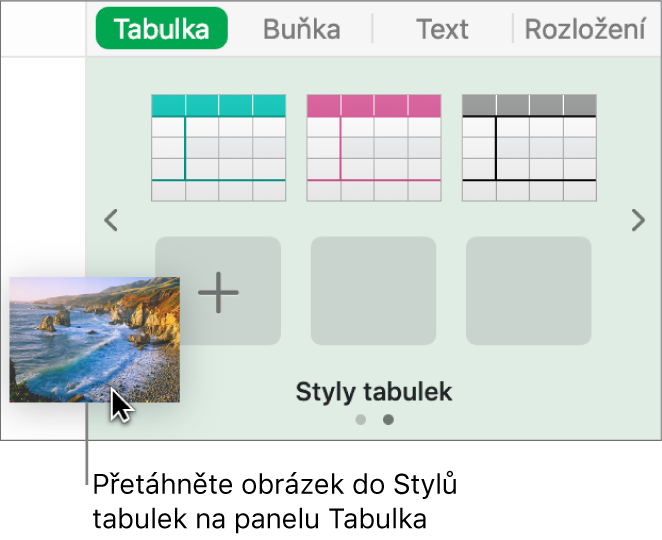 Vytvoření nového stylu přetáhnutím obrázku mezi styly tabulek.