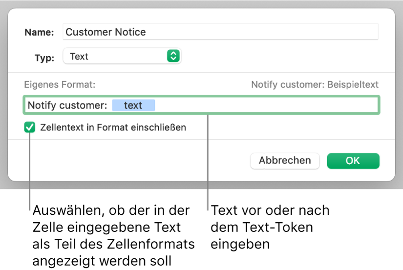 Eigenes Zellenformat für Text