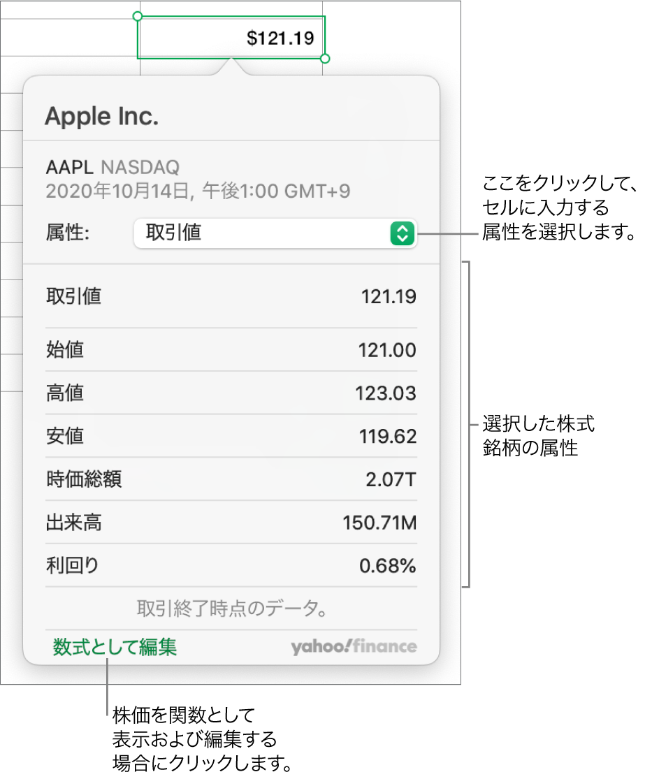 銘柄属性情報を入力するためのダイアログ。Appleが銘柄として選択されています。