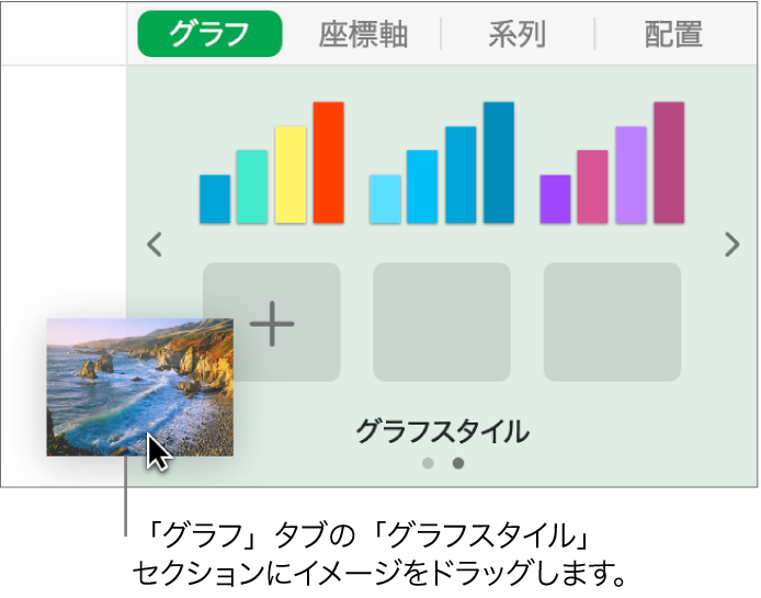 イメージをサイドバーのグラフスタイルセクションにドラッグして新しいスタイルを作成している状態。