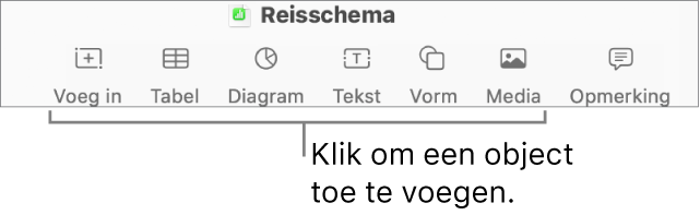 De knoppenbalk in Numbers met de knoppen 'Tabel', 'Diagram', 'Tekst', 'Vorm' en 'Media'.