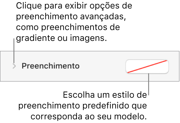 Controles para escolher uma cor de preenchimento.