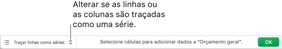 O menu pop-up para escolher traçar linhas ou colunas como série.