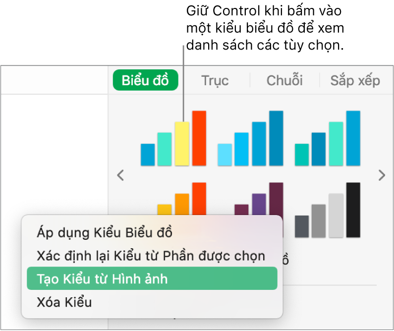 Menu phím tắt kiểu biểu đồ.