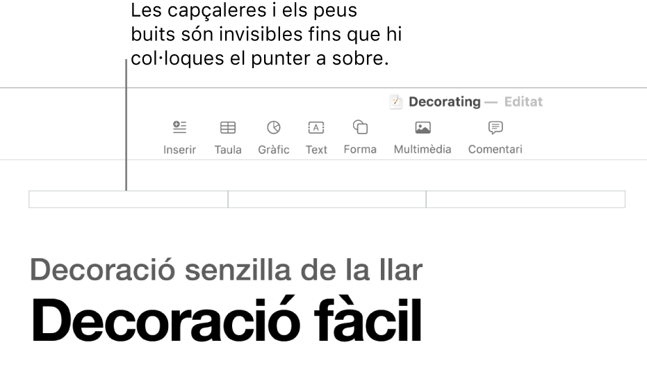 Tres camps de capçalera a sobre del títol d’un document.