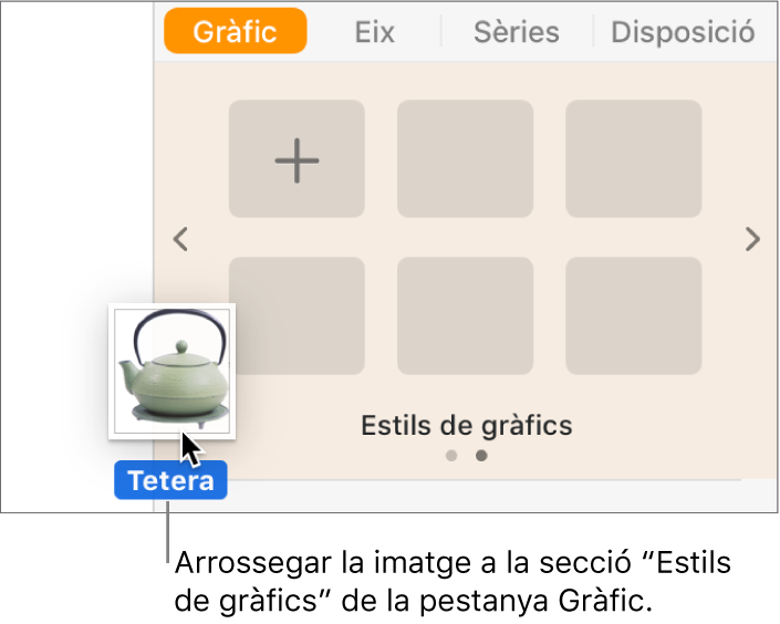 Acció d’arrossegar una imatge a la secció d’estils de gràfic de la barra lateral per crear un nou estil.